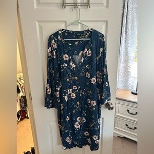 Torrid Blue Floral Stretch Challis Zip-Front Pocket Knee Length Dress Size 2x
